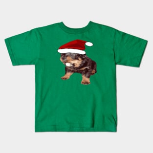Cute Christmas Rottweiler With Red Santa Hat Kids T-Shirt